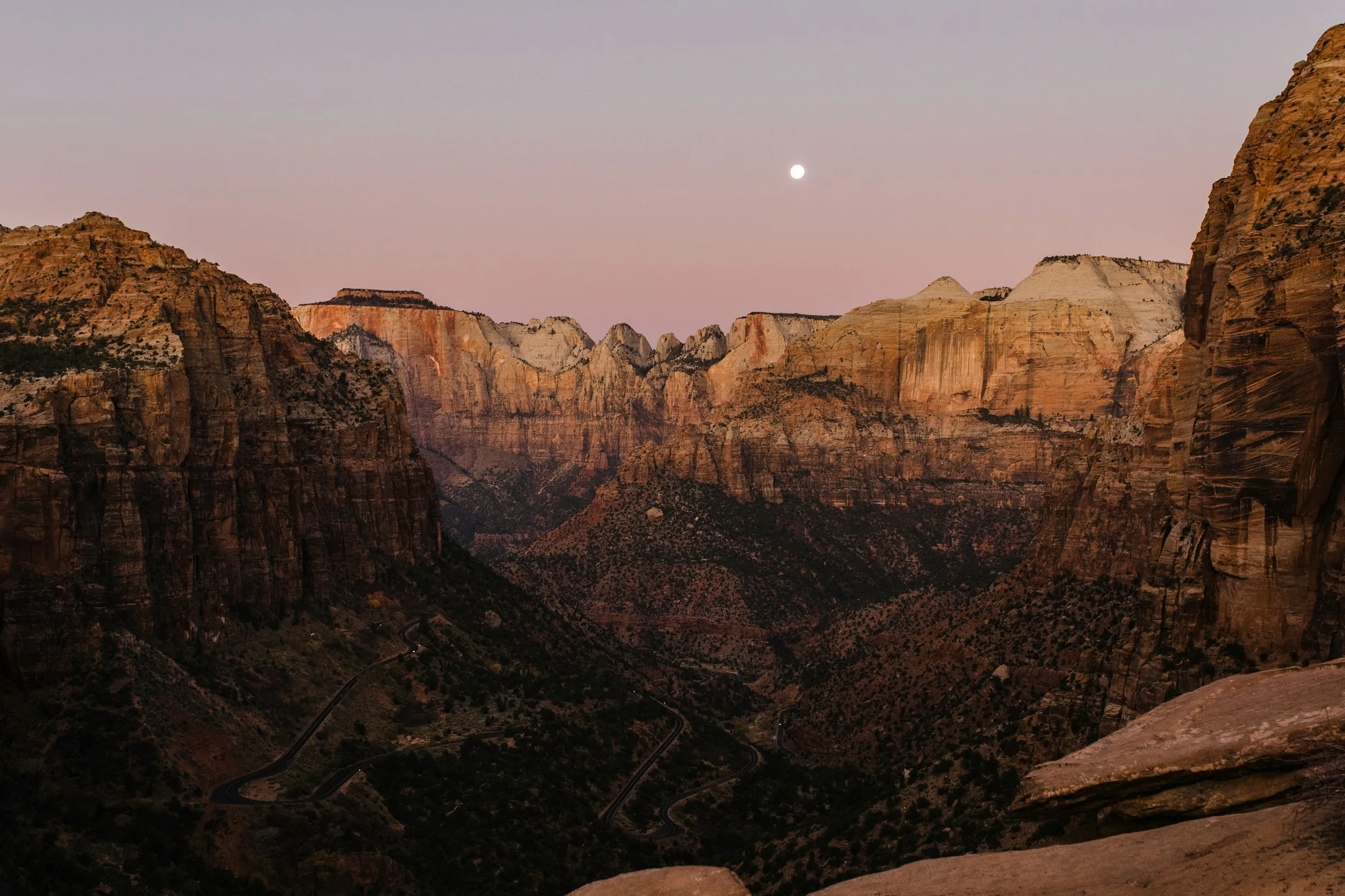 Sunset over the canyon walls of Zion National Park