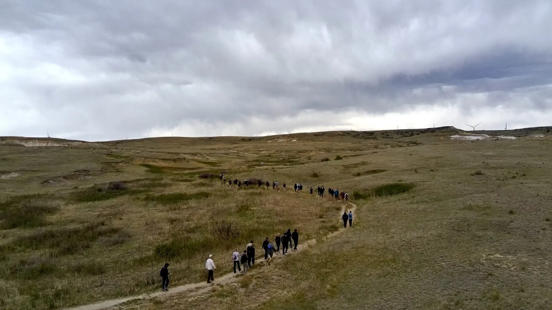 Leaders walking together through open country